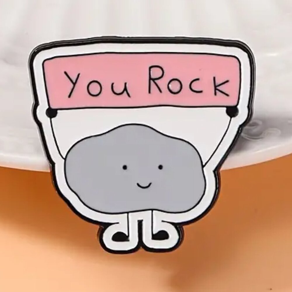 🌺 🌺 🌺 Cute Cartoon Pin with 'YOU ROCK' Banner - Picture 2 of 3